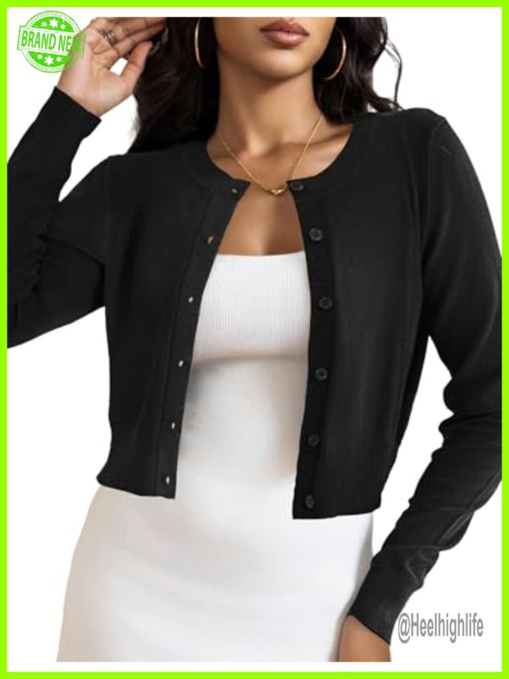 Cropped Cardigan Bolero Shrug Button Down Long Sleeve Lightweight Knit